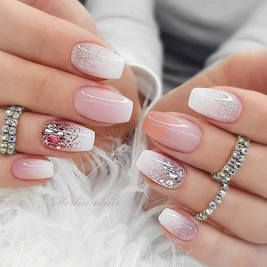 Silver Glitter Stiletto Nails