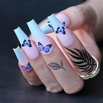 Blue & White Butterfly Nails
