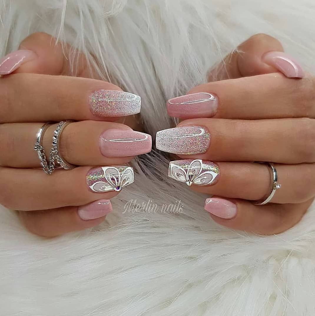 Silver Glitter Stiletto Nails
