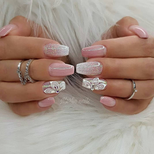 Silver Glitter Stiletto Nails