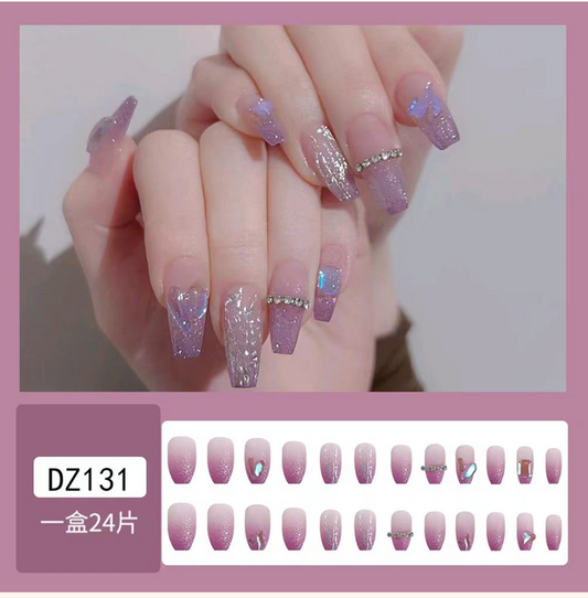 Lavender Silver  Chrome Shine Nails