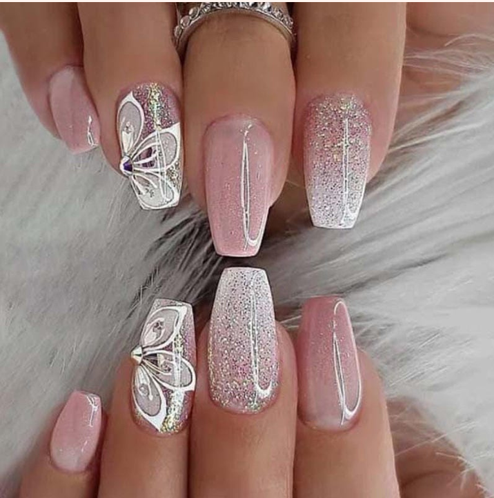 Silver Glitter Stiletto Nails